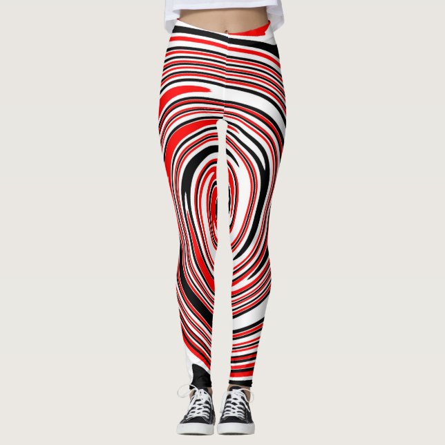 Leggings Design psychédélique rouge blanc et noir (Devant)