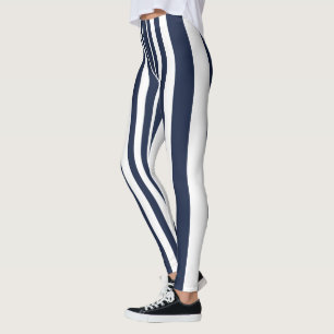 Leggings Design Sportif Bleu Profond Blancs à rayures