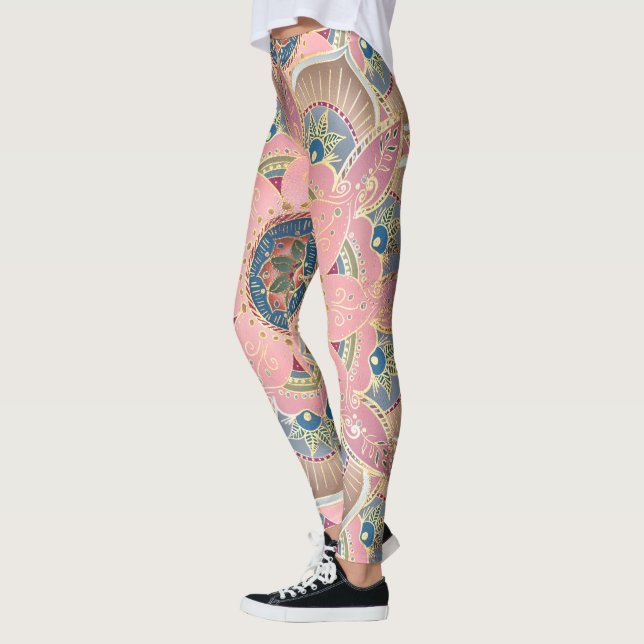 Leggings Design tendance métal or et rose Mandala (Gauche)