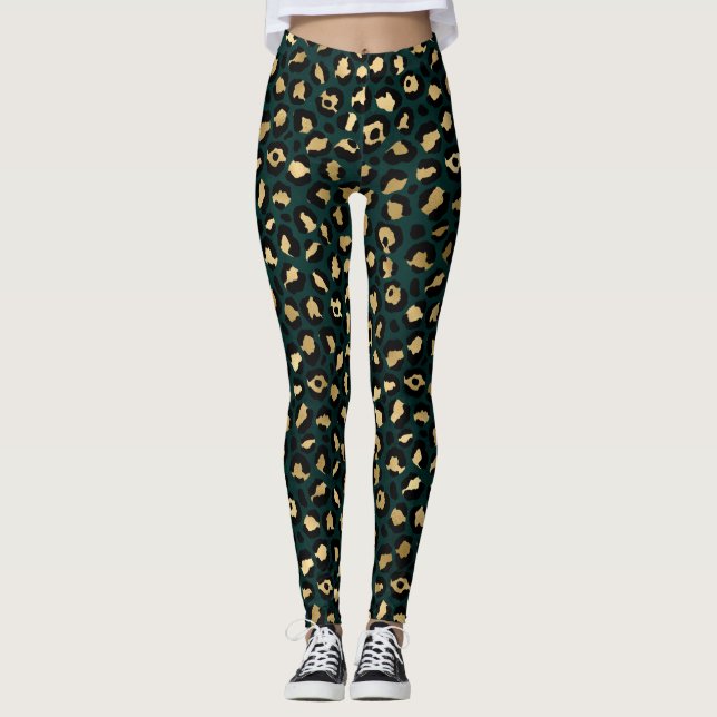 Leggings Design turquoise et Gold Leopard Series 1 (Devant)