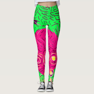 Leggings Design vert citron vert rose et jaune