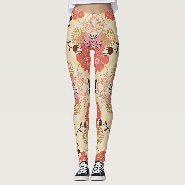 Leggings Design vintage fleuri et transparent pour motif. (Devant)