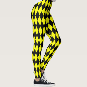Leggings Dessin à carreaux diamants Harlequin noir jaune