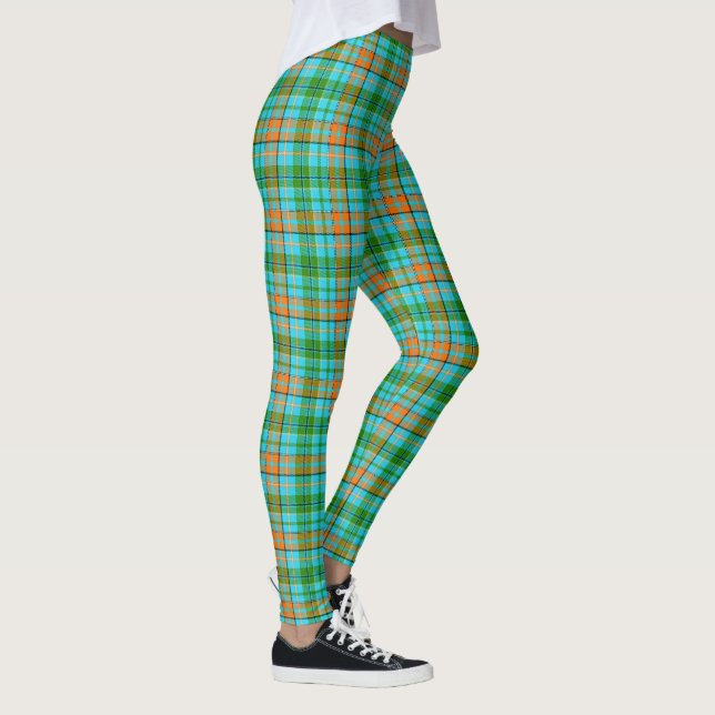 Leggings Dessin à carreaux tartan bleu orange vert  (Droite)