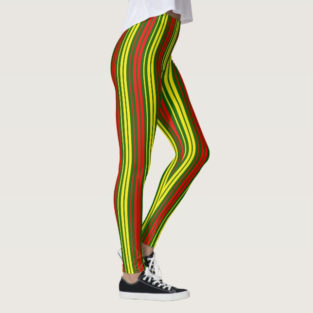 Leggings Dessin à rayures verticales vert jaune rouge   (Droite)