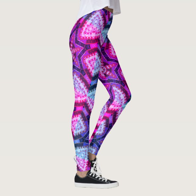 Leggings Dessin abstrait MODERNE en bleu-rose-rouge-profond (Droite)