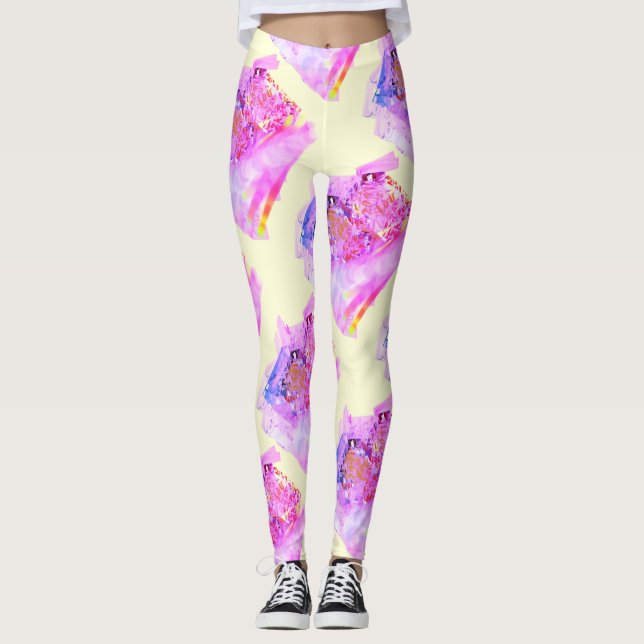 Leggings Dessin abstrait MODERNE en jaune-rose-rose-violet (Devant)