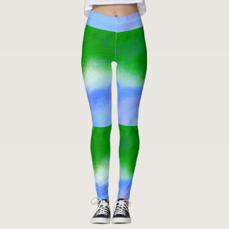 Leggings dessin abstrait MODERNE en mosaïque bleu-vert-ciel