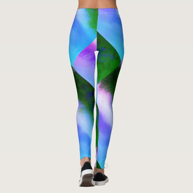 Leggings Dessin abstrait MODERNE en mosaïque bleu-violet-ve (Dos)