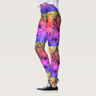 Leggings Dessin abstrait MODERNE en mosaïque jaune-bleu-ros