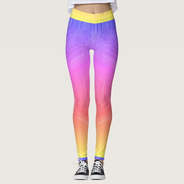 Leggings Dessin abstrait MODERNE en mosaïque jaune-violet (Devant)