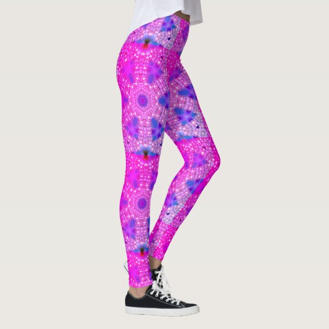 Leggings Dessin abstrait MODERNE en mosaïque rose-bleu-bleu (Droite)