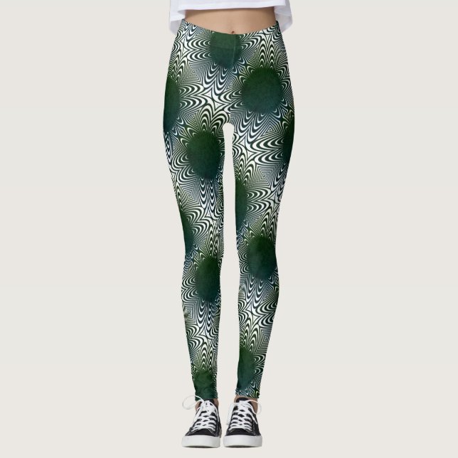 Leggings dessin abstrait MODERNE en mosaïque vert-blanc-pro (Devant)
