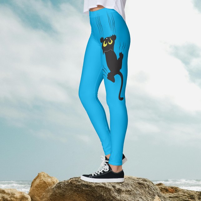 Leggings Dessin amusant bleu noir Chat Scratchig Asymétriqu (Créateur téléchargé)