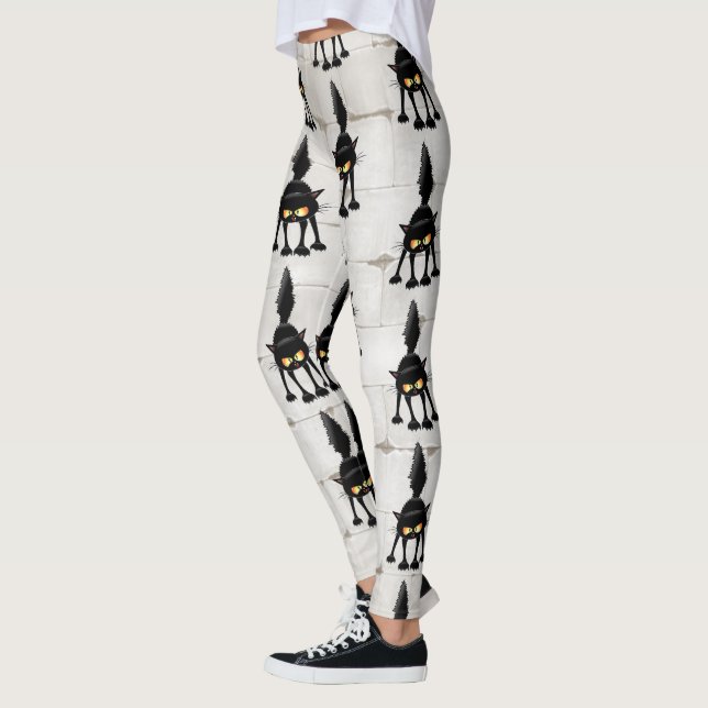 Leggings Dessin animé de chat noir drôle et féroce  (Gauche)