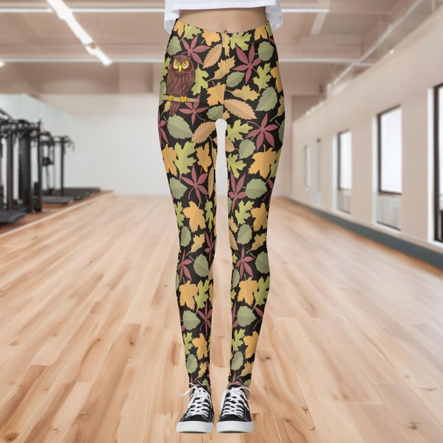 Leggings Dessin animé de hibou sur fond noir (Créateur téléchargé)