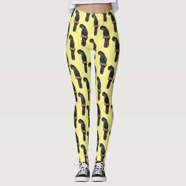 Leggings Dessin animé d'oiseau cacatoès noir à queue rouge (Devant)