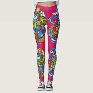 Leggings Dessin animé rose vif pour les voyageurs