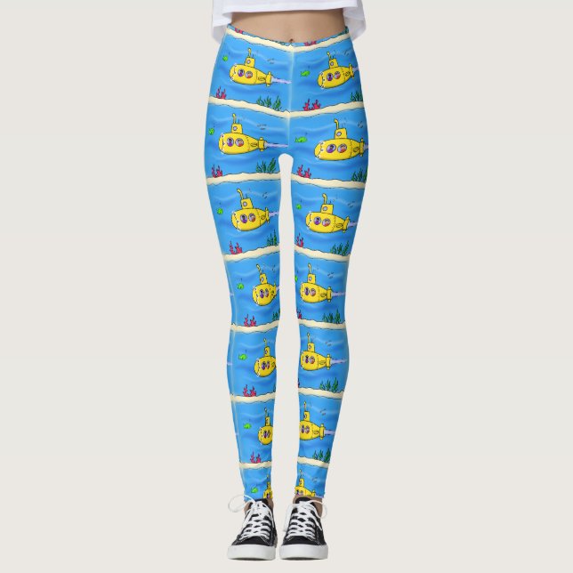 Leggings Dessin animé sous-marin heureux (Devant)