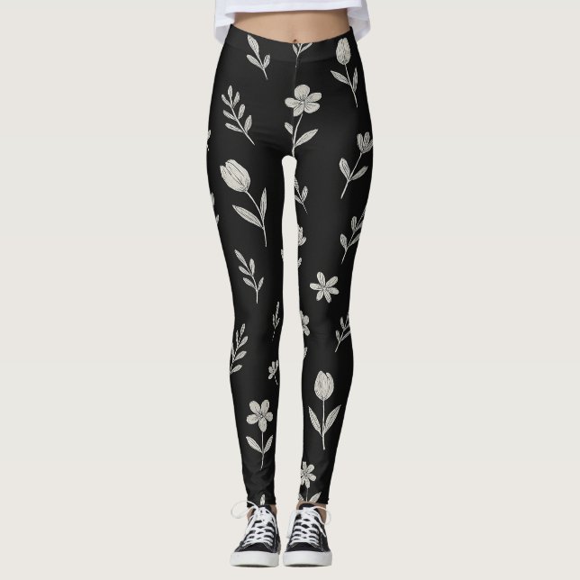 Leggings Dessin Boho Noir et Blanc (Devant)