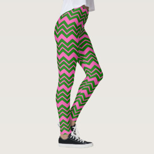 Leggings Dessin chevron zigzag vert rose