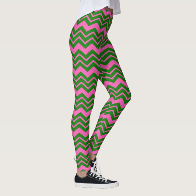 Leggings Dessin chevron zigzag vert rose  (Droite)