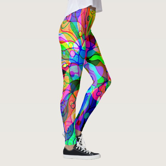 Leggings Dessin d'art fantastique - Décalage néon abstrait  (Droite)