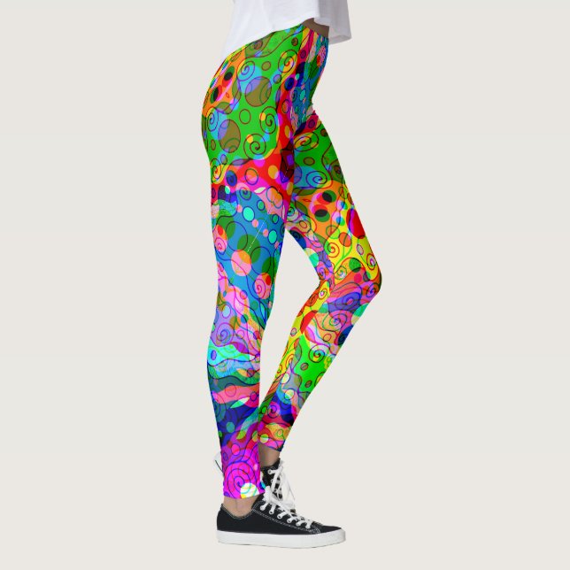 Leggings Dessin d'art fantastique - Décalage néon abstrait  (Droite)