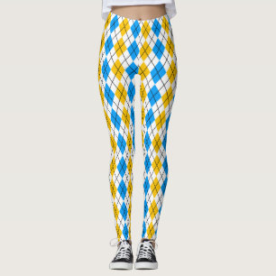 Leggings Dessin de diamant Argyle bleu jaune blanc