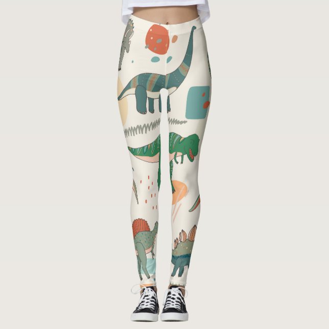 Leggings Dessin de Dinosaur : jeu d'illustrations vintage. (Devant)