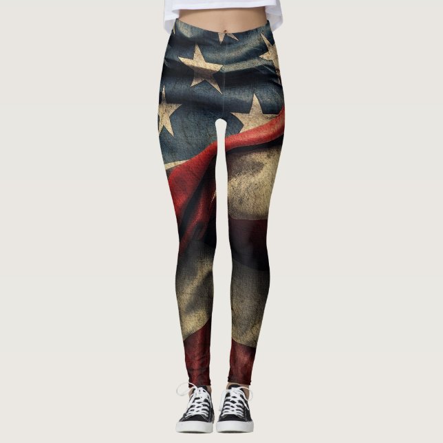 Leggings Dessin de drapeau américain qui flotte (Devant)