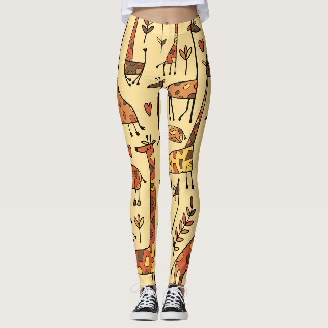 Leggings Dessin De Giraffe, Amusant Design Sans Fil. (Devant)