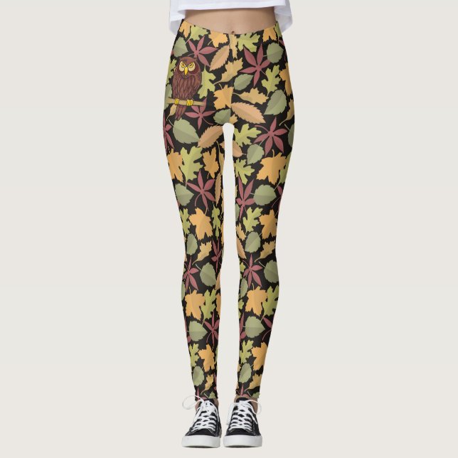 Leggings Dessin de hibou sur arrière - plan noir (Devant)