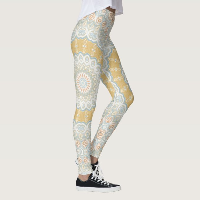 Leggings Dessin de motif mandala beige doré et bleu (Droite)