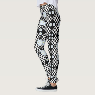 Leggings Dessin de pensée noir et blanc,