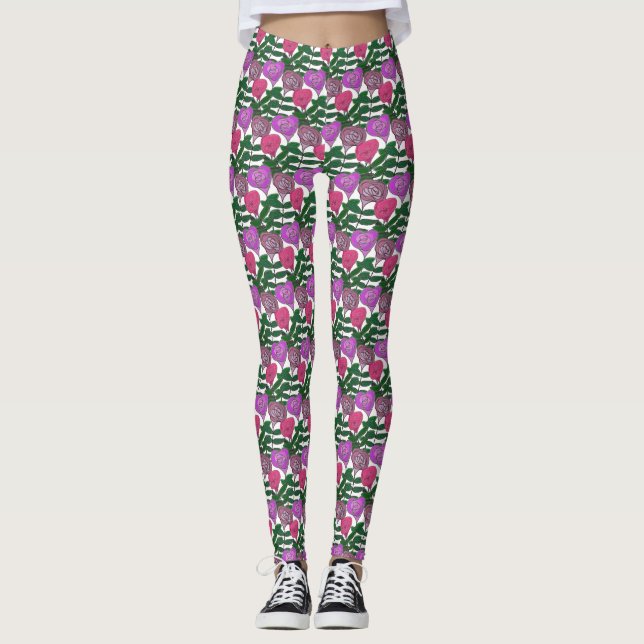 Leggings Dessin de rose coloré (Devant)