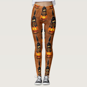 Leggings Dessin d'Halloween au chat effrayé sur Citrouille