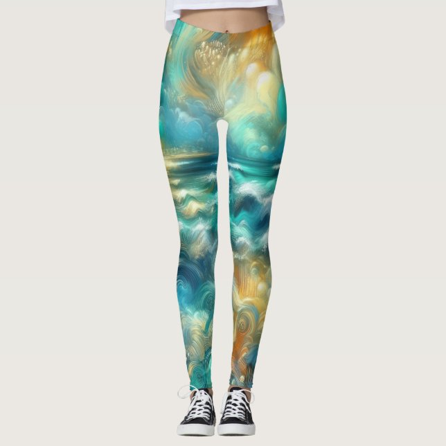 Leggings Dessin dur Pastel Océan Abstrait (Devant)