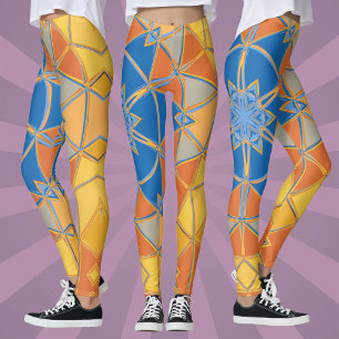 Leggings Dessin Mandala bleu orange et jaune