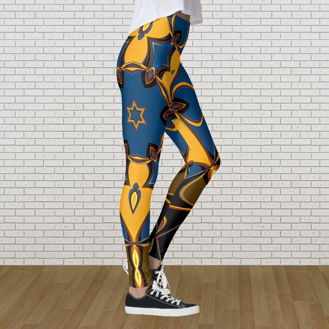 Leggings Dessin Mandala Fleur jaune bleu et orange (Créateur téléchargé)