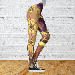 Leggings Dessin Mandala Fleur jaune violet et orange