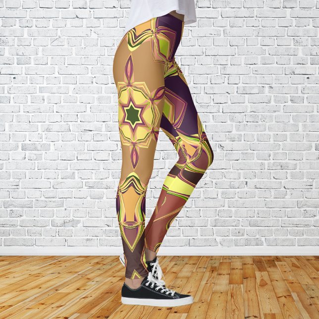 Leggings Dessin Mandala Fleur jaune violet et orange (Créateur téléchargé)