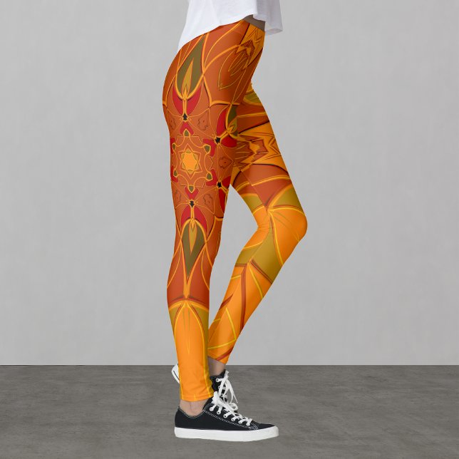 Leggings Dessin Mandala Fleur orange et rouge (Créateur téléchargé)