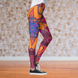 Leggings Dessin Mandala Fleur orange violet et bleu<br><div class="desc">Cette fleur de mandala funky est orangée,  violette et bleue dans un style de dessin animé. Des visuels géométriques trippy pour l'hippie moderne ou amoureux de couleurs vibrantes!</div>