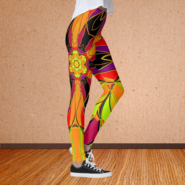Leggings Dessin Mandala Fleur orange violet et rouge (Créateur téléchargé)