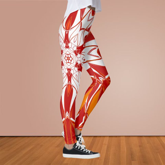 Leggings Dessin Mandala Fleur rouge orange et blanc (Créateur téléchargé)