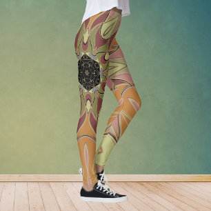 Leggings Dessin Mandala Fleur rouge orange et jaune