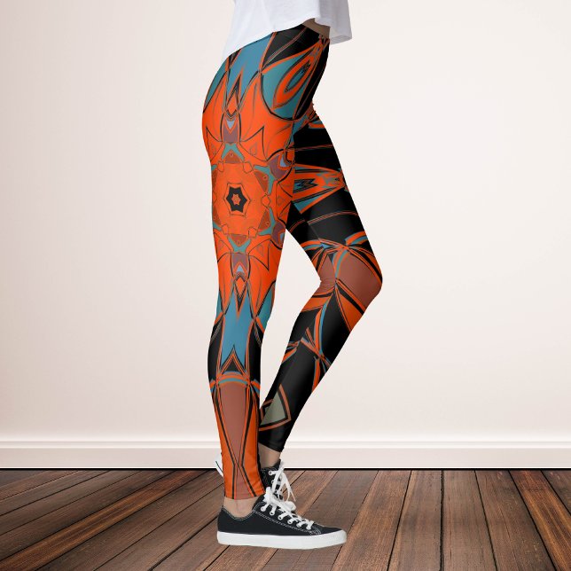 Leggings Dessin Mandala Flower bleu orange et noir (Créateur téléchargé)