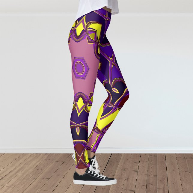 Leggings Dessin Mandala Flower jaune et violet (Créateur téléchargé)