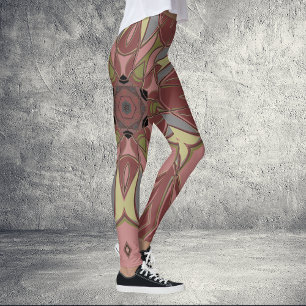 Leggings Dessin Mandala Flower rose et jaune